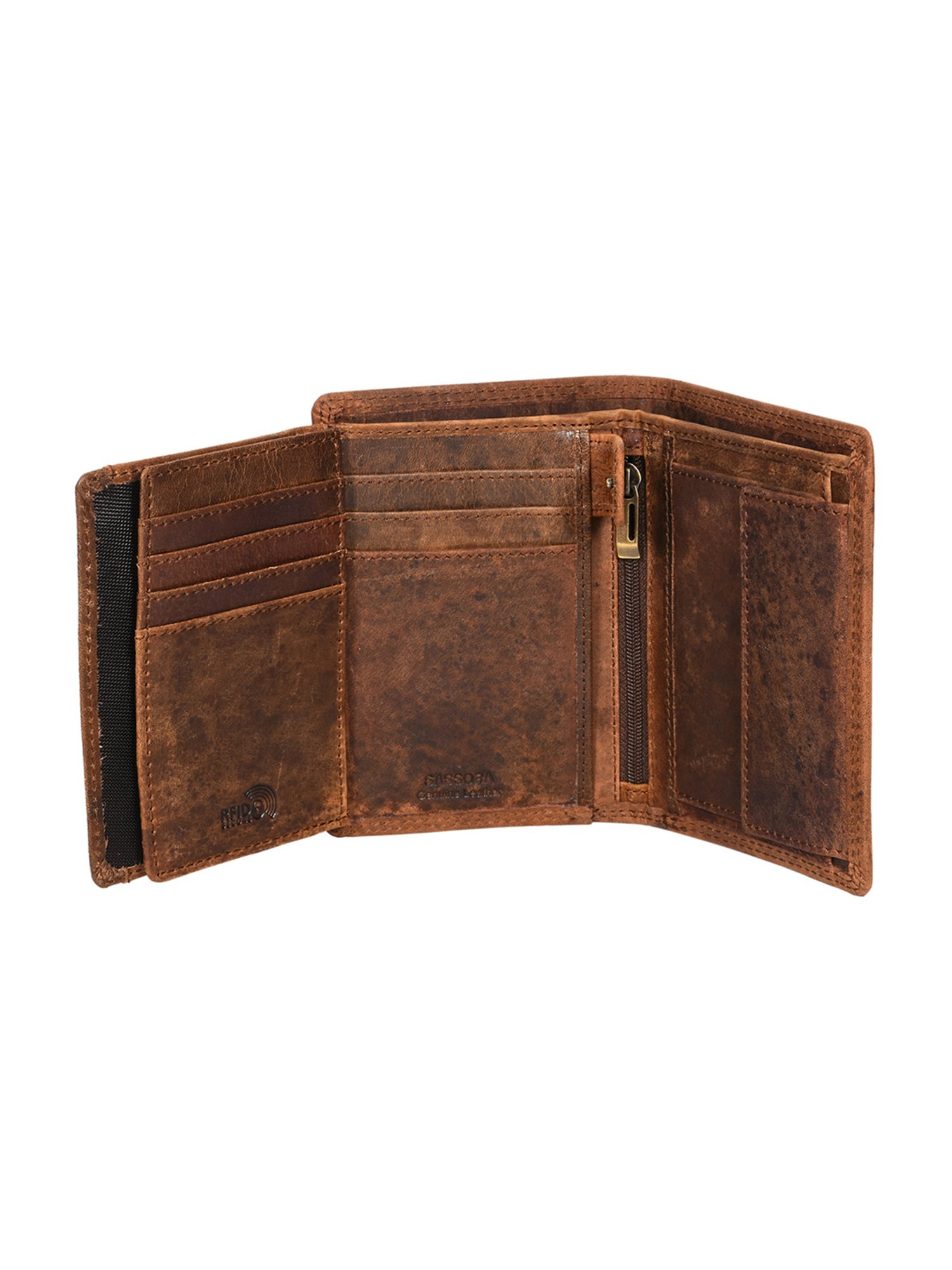 SASSORA Brown ARLO Textured Small Leather Bi-Fold Wallet