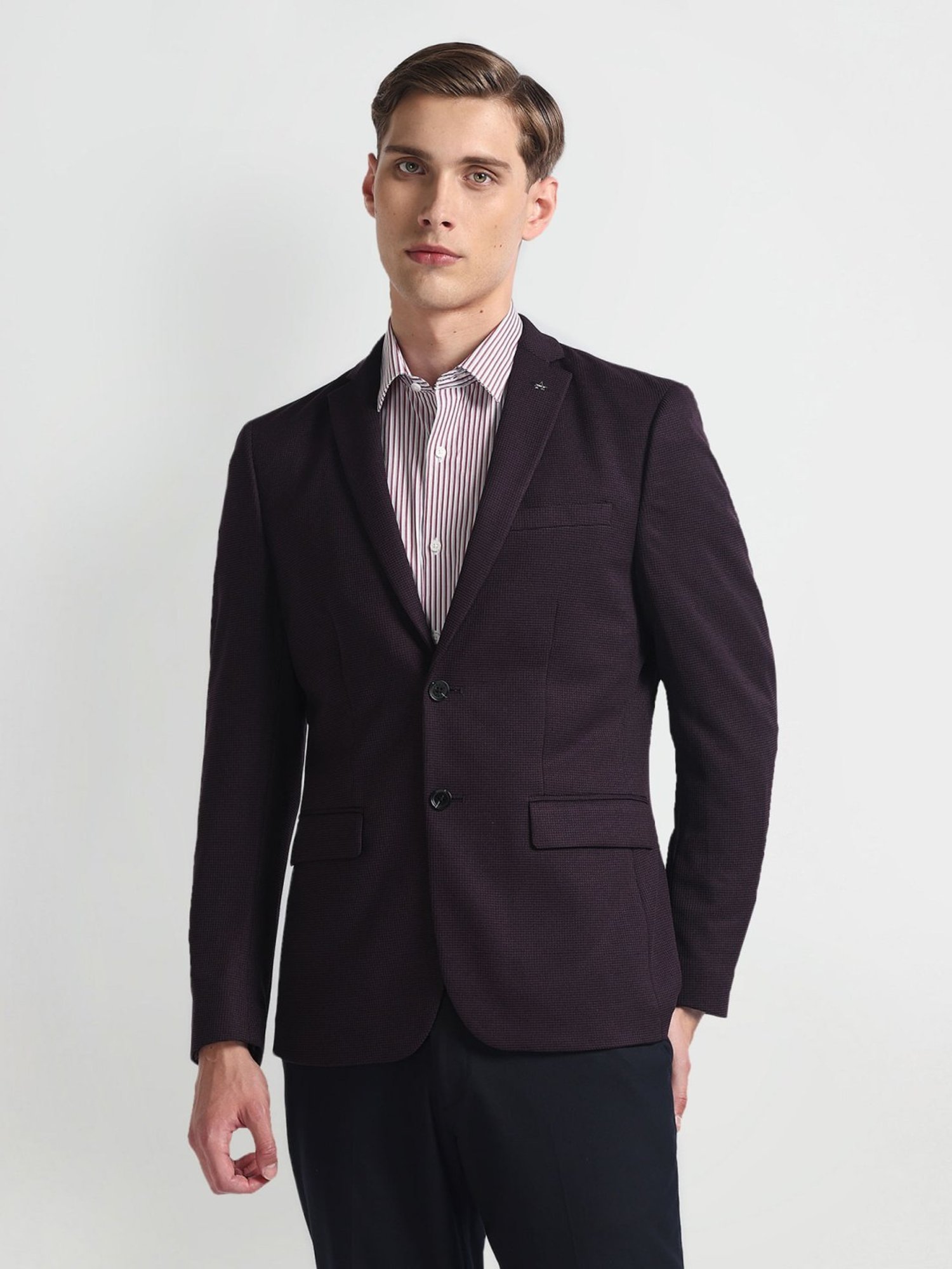 Arrow Red Slim Fit Texture Blazer