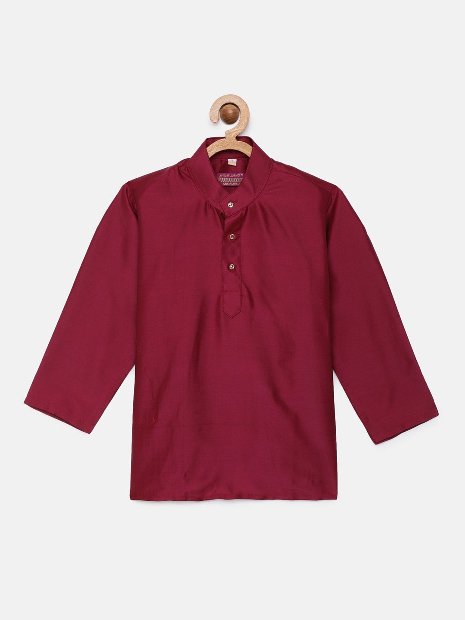 THANGAMAGAN Kids Dark Red Solid Full Sleeves Kurta
