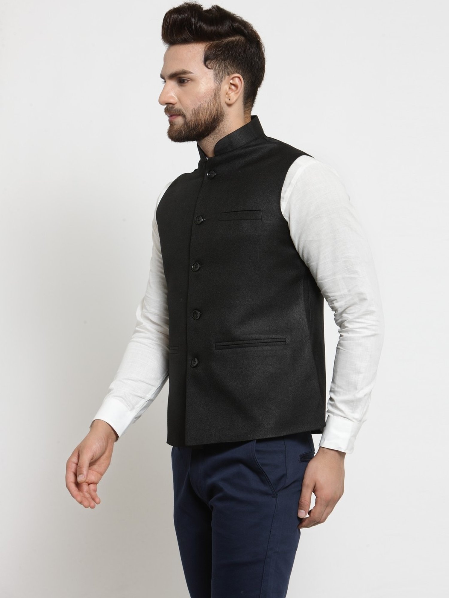 Treemoda Black Regular Fit Nehru Jacket