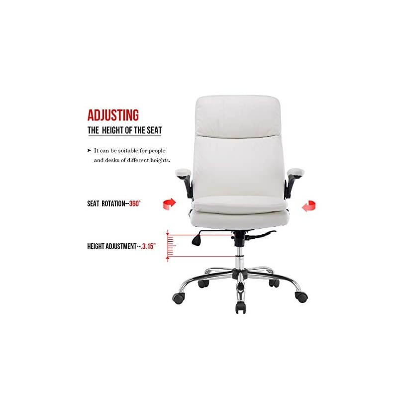 High Back Bonded Leather Executive Office Chair, Adjustable Recline Locking Flip-up Arms Computer Desk Chair, Thick Padding and Ergonomic Design for Lumbar Support (White)