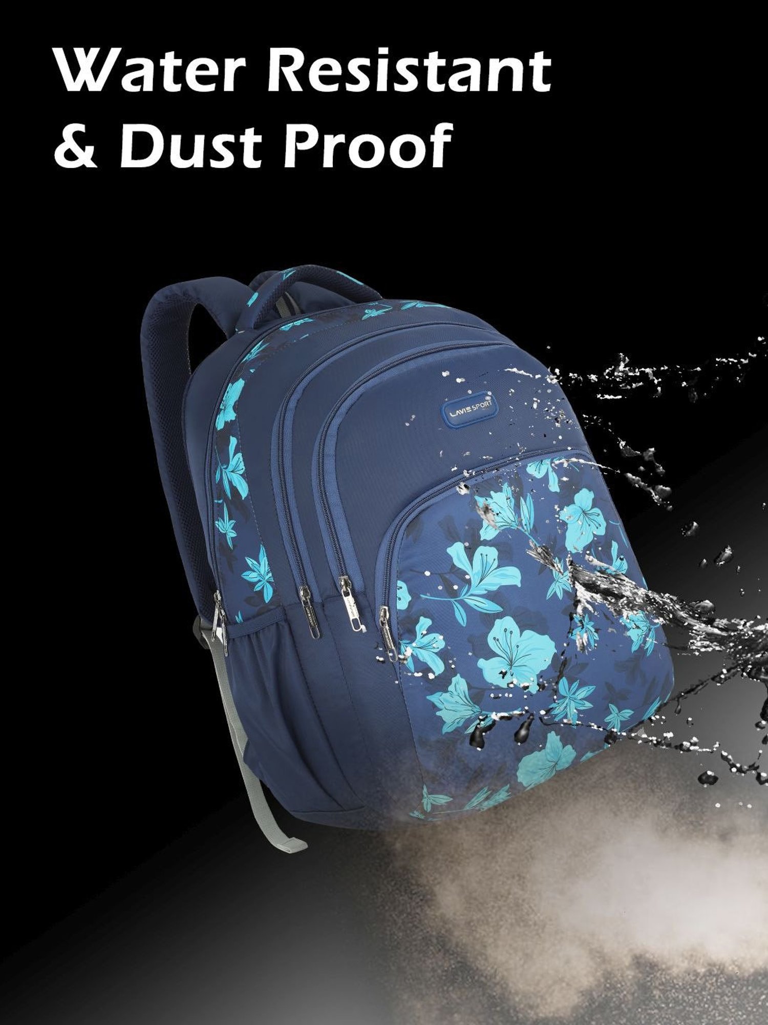 Lavie Sport Cherry Blossom 39L Printed School Backpack with Rain cover for Girls (Navy)