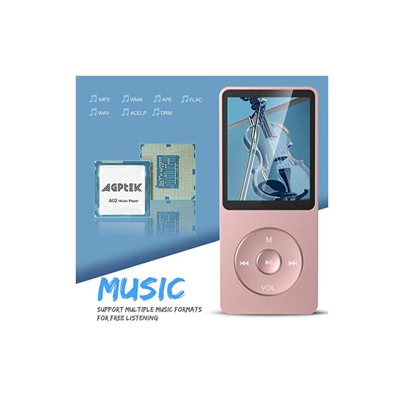 8GB MP3 Player  A02 70 Hours PlaybackMusic Player with FM RadioVoice Recorder for Sport Expandable Up to 128GB Rose Gold