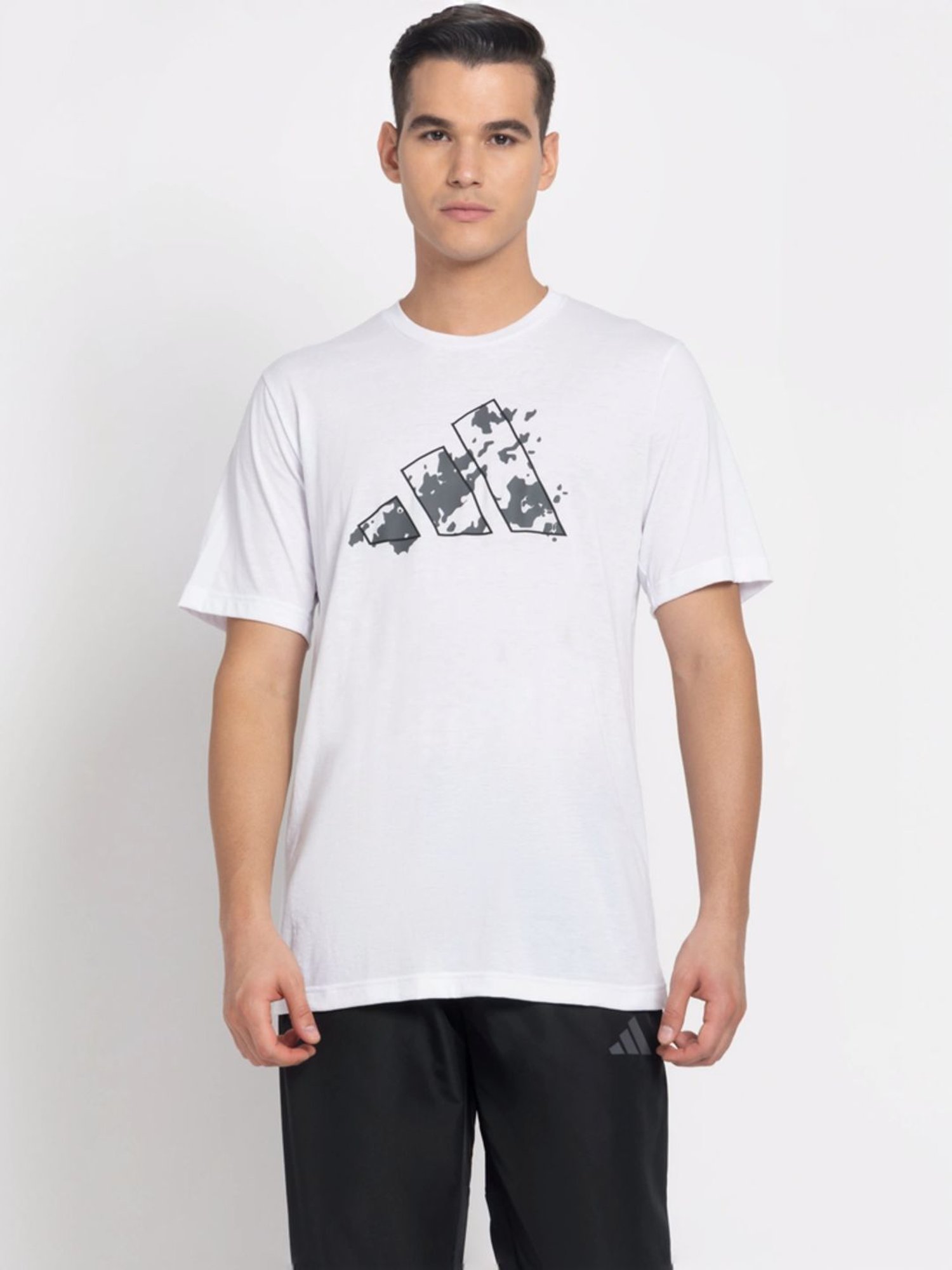 Adidas White Regular Fit Printed Sports T-Shirt