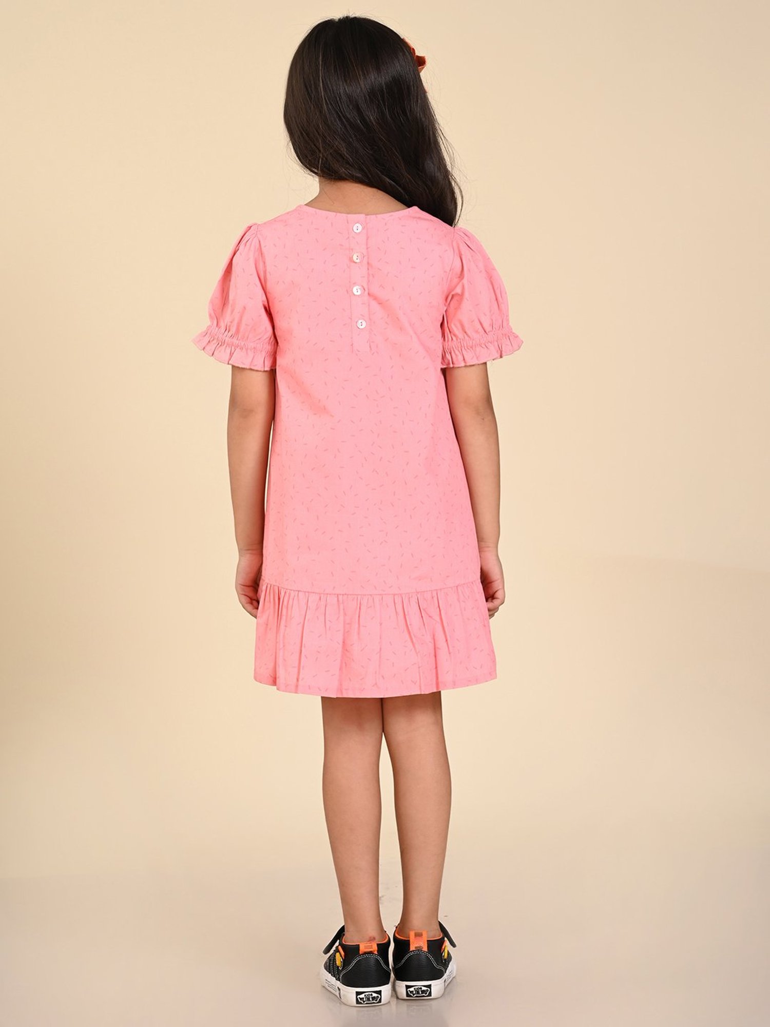 LilPicks Kids Peach Printed Dress