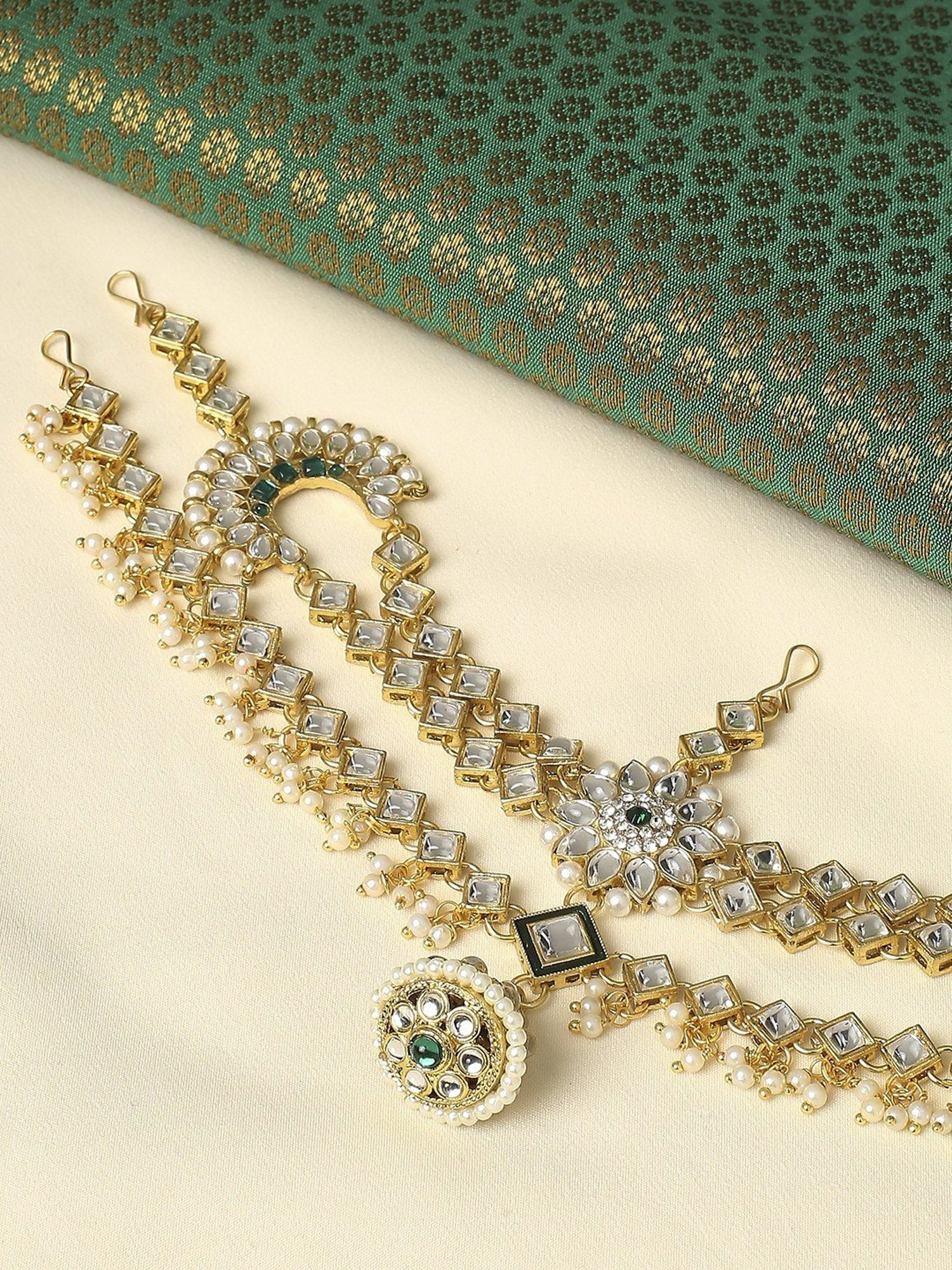 Oomph Gold Tone Kundan and Pearls Traditional Wedding Bridal Matha Patti