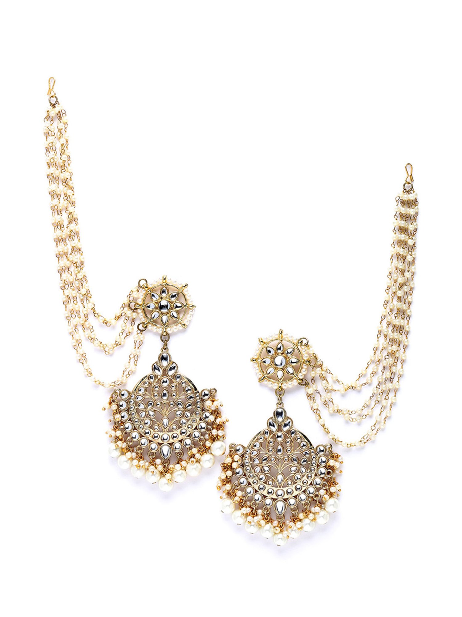 Karatcart Gold-Plated Pearl Beaded Kundan Dangler Earrings for Women