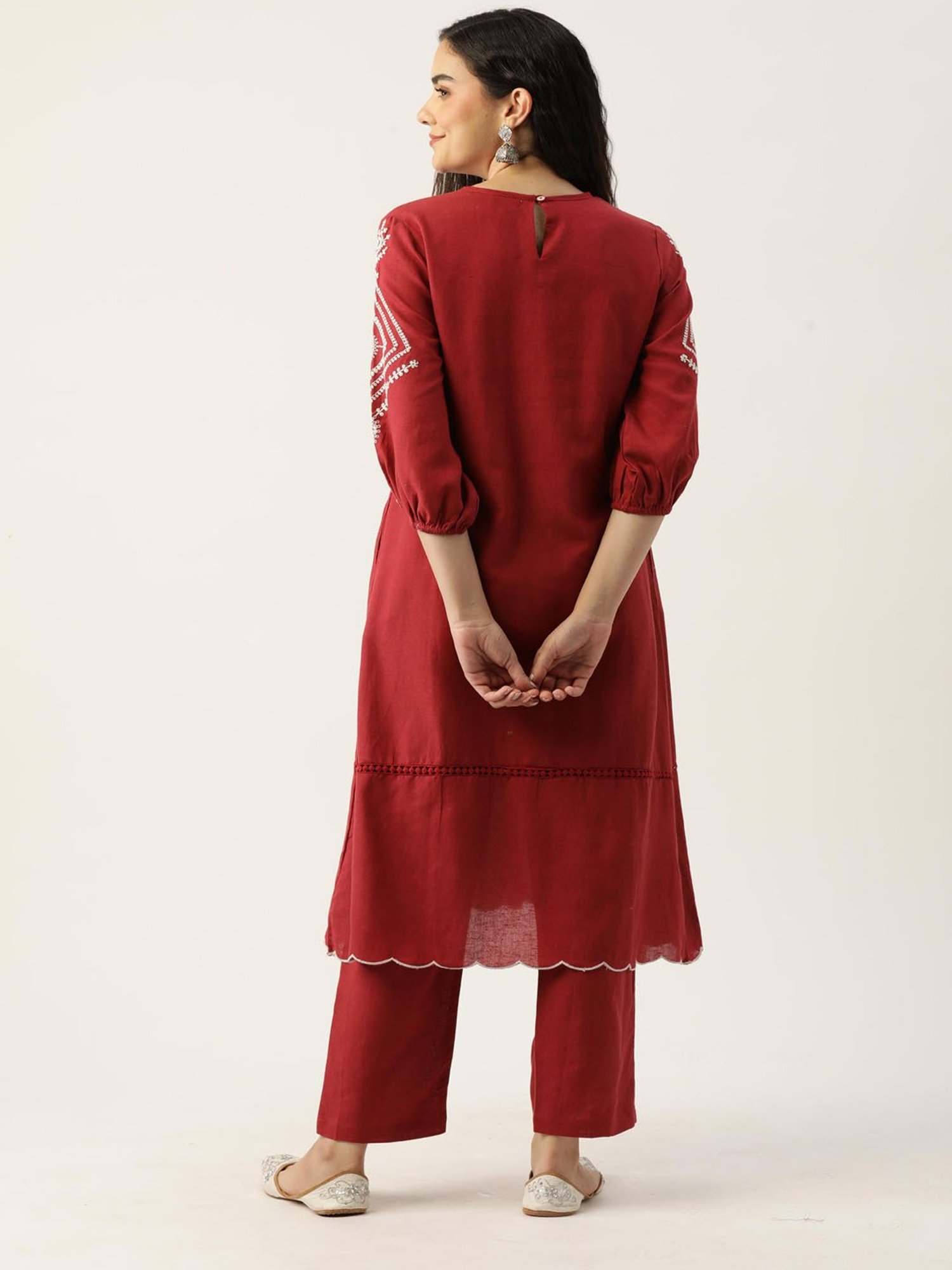 Autumnlane Tushki Carmine Cotton Comfy Kurta Pant Set