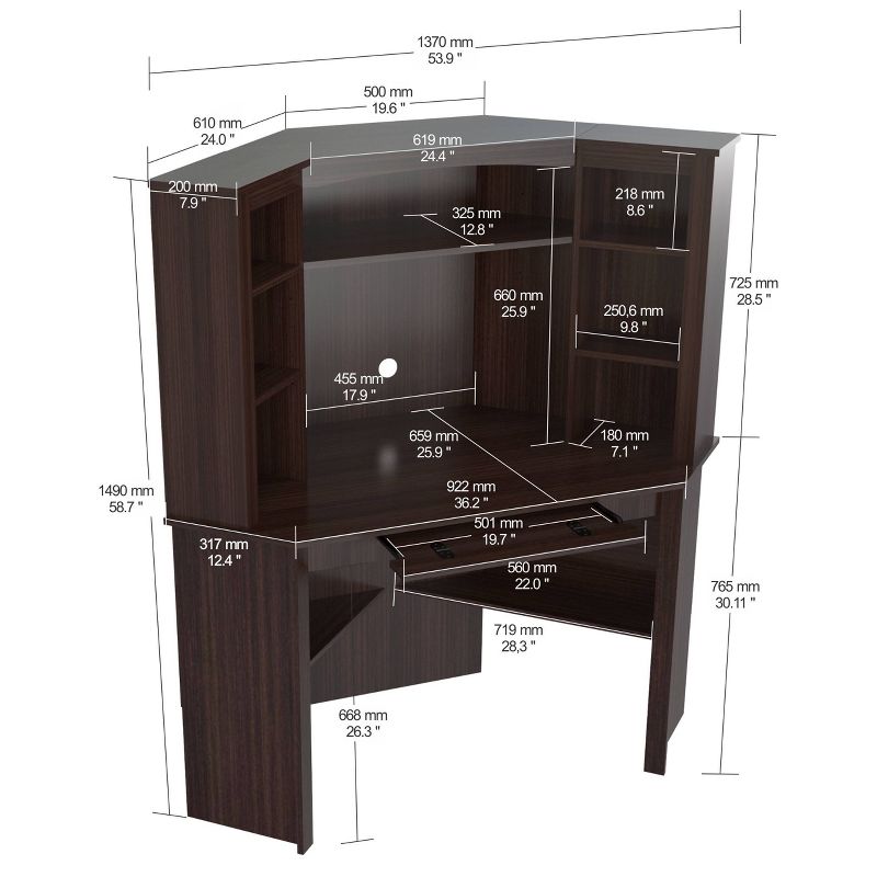 Corner Workstation with Hutch Espresso - Inval