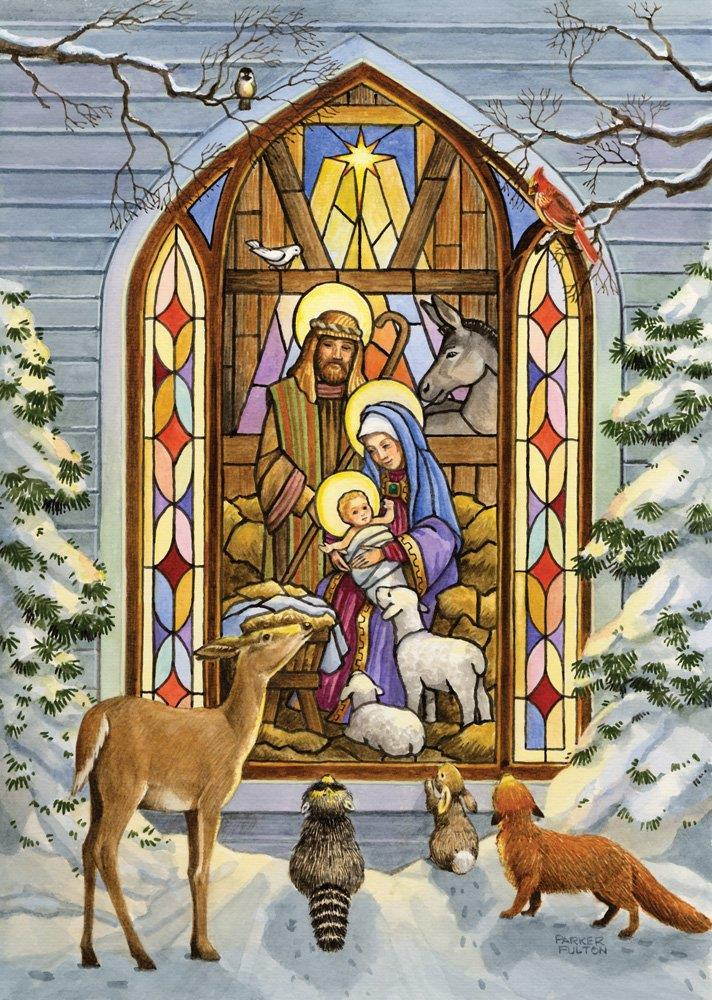Stained Glass Nativity Christmas Cards - Set of 15