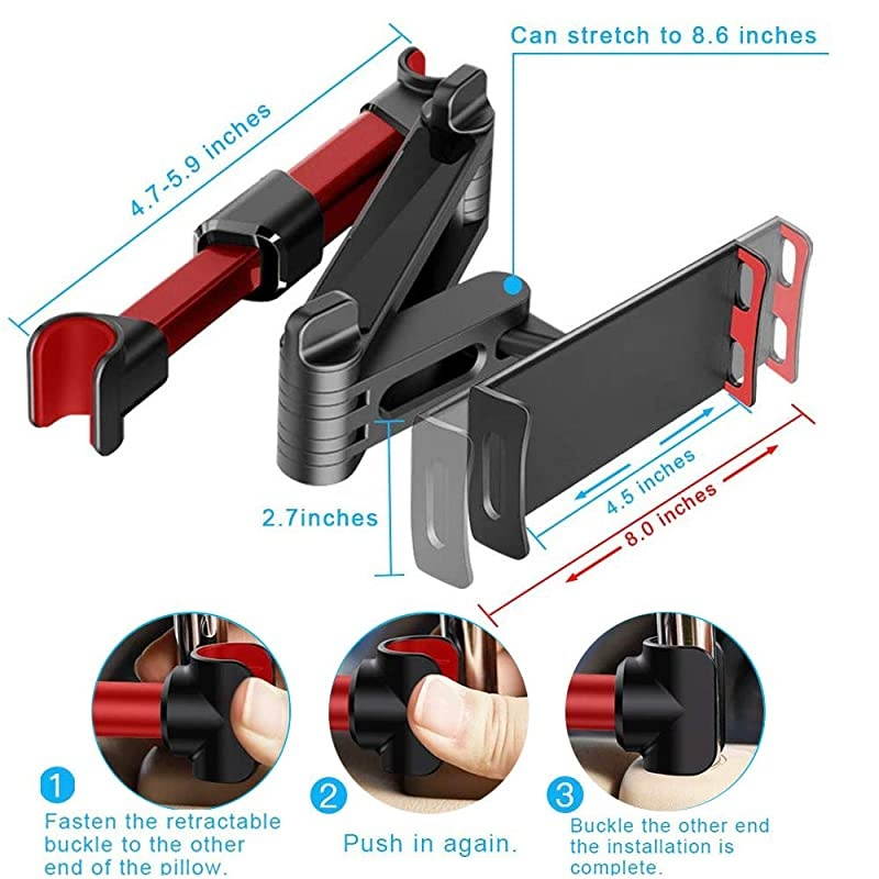 Headrest Mount Stretchable Backseat Seat MountTablet Headrest Holder Universal 360&deg; Rotating Adjustable for All 4106 cellphones Tablet iPad iPad Air iPad MiniSamsung Galaxy Red