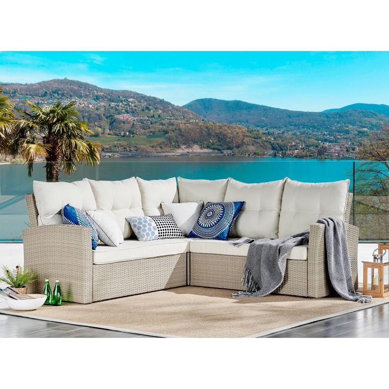 All-Weather Wicker Canaan Outdoor Double Corner Sofa Brown - Alaterre Furniture
