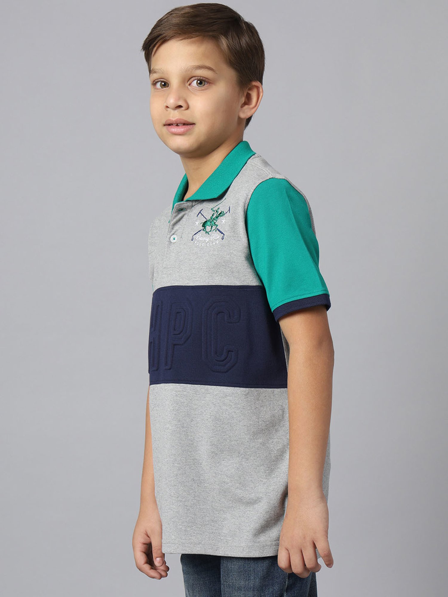 Beverly Hills Polo Club Kids Grey & Navy Printed Polo T-Shirt