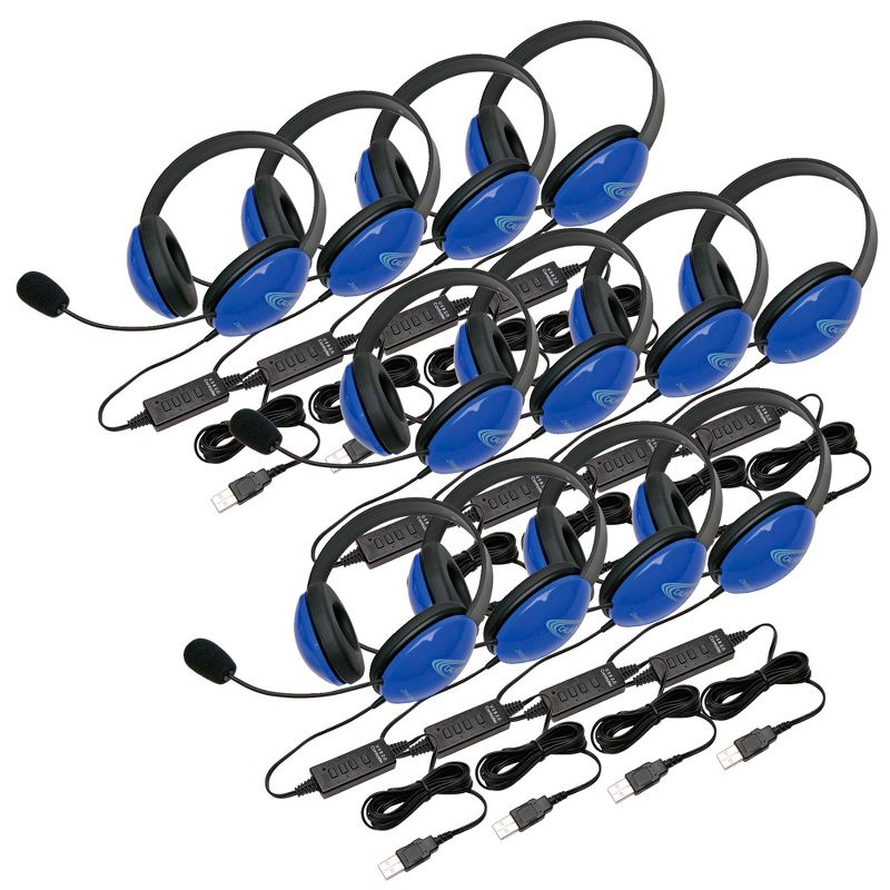 Califone Listening First 2800BLUSB-12L Over-Ear Stereo Headset with Gooseneck Microphone, USB Plug, Blue, pk of 12