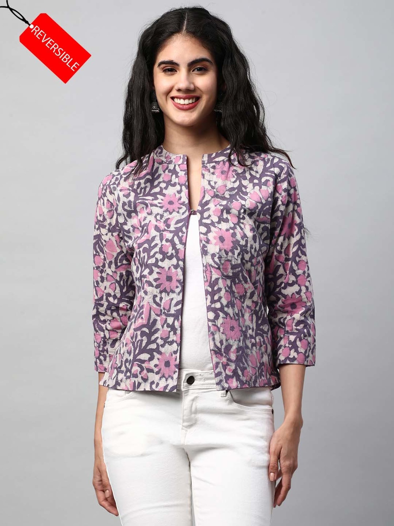 Kami Kubi Purple Printed Reversible Short Jacket