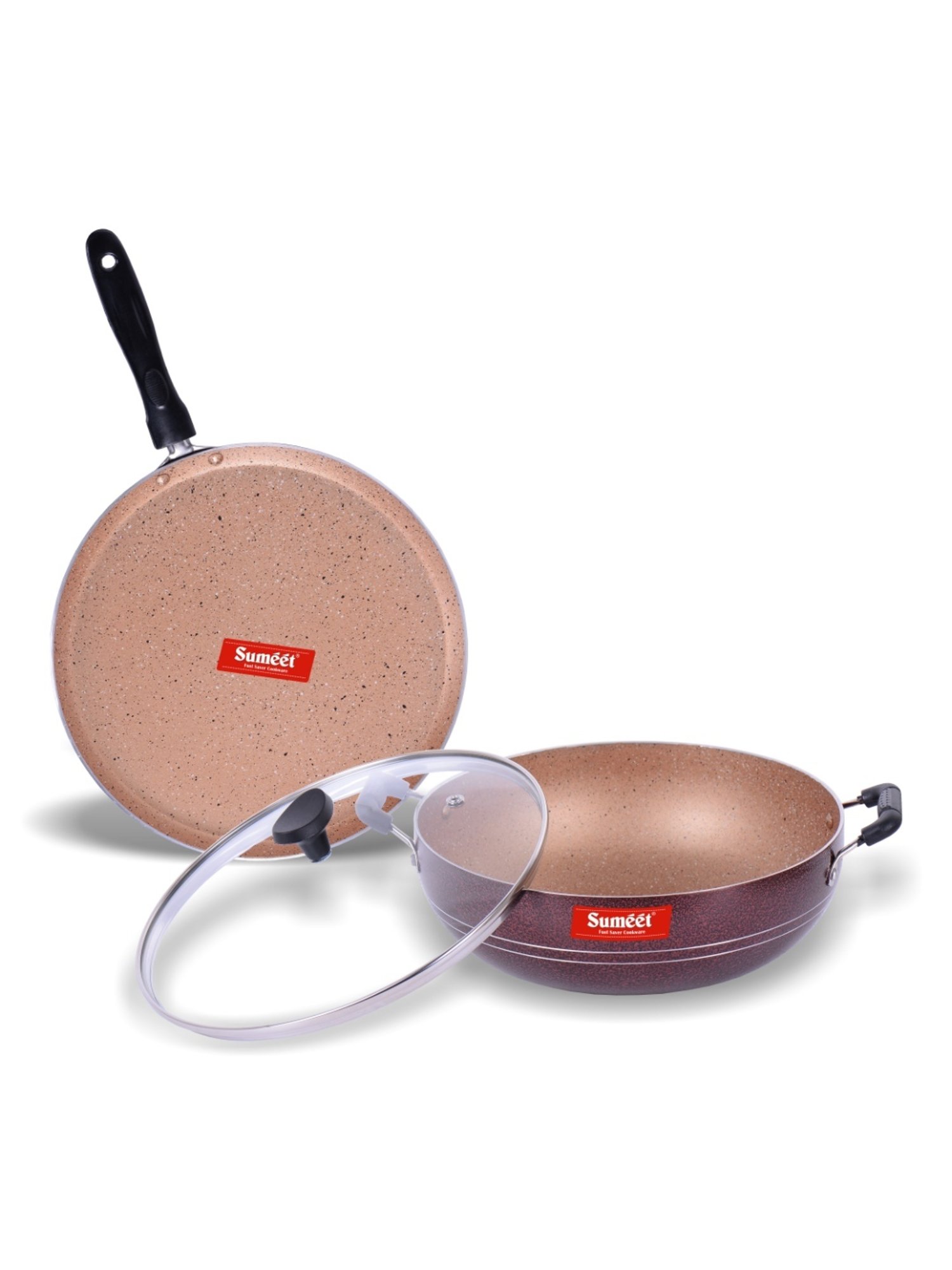 Sumeet Nonstick Granite Finish POPULAR 2pc Combo set (Dosa Tawa+ Kadhai With Glass Lid-2.5 Ltr)