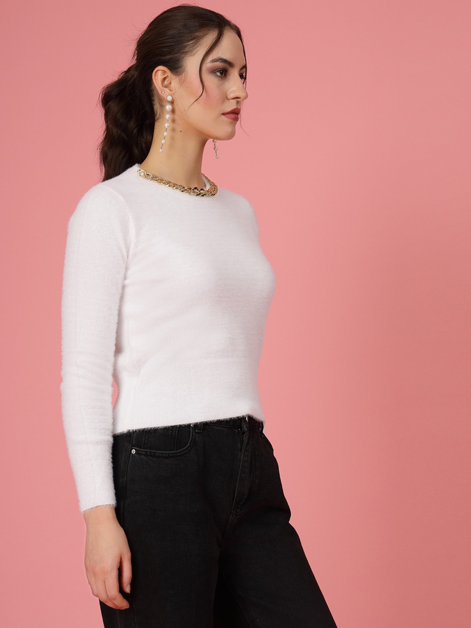 Mafadeny White Regular Fit Sweater