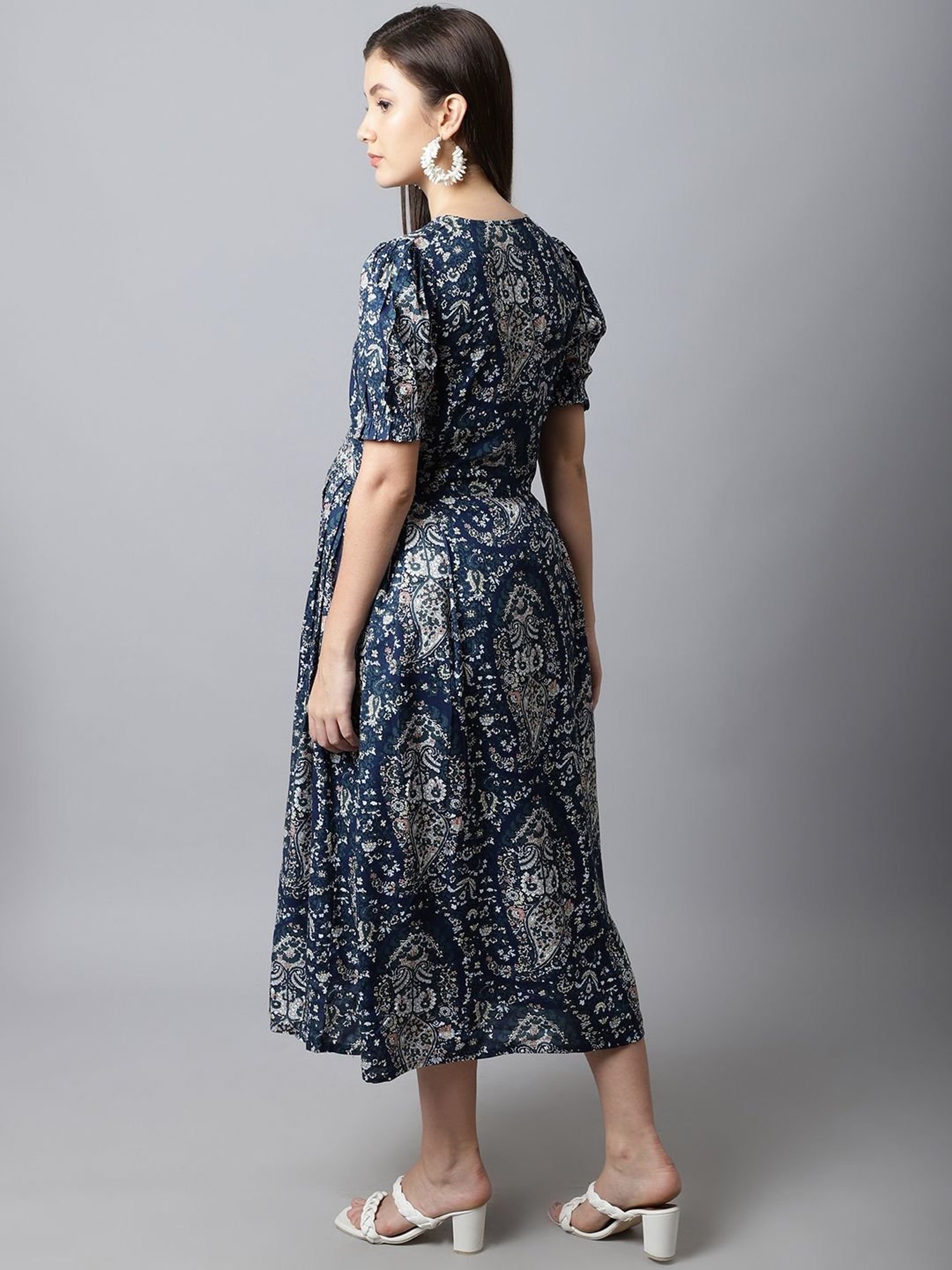 Moms Maternity Blue Printed Dress