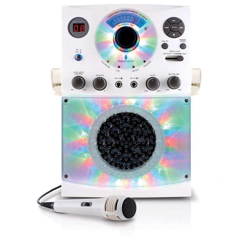 Singing Machine Bluetooth Karaoke System with LED Disco Lights, CD+G, and Microphone, White (SML385BTW)