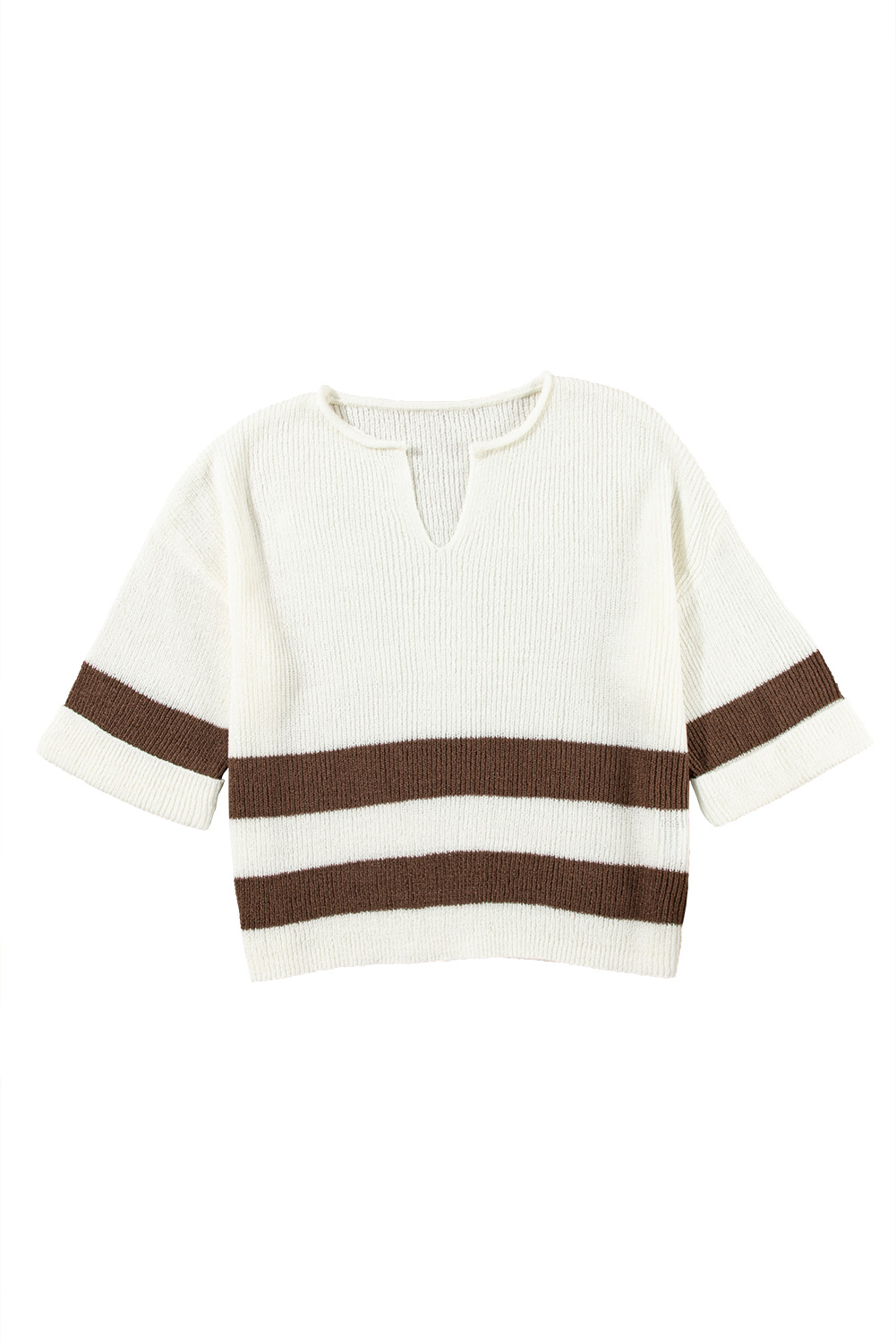 Light Blue Checkered Color Block Crew Neck Short Sleeve Sweater