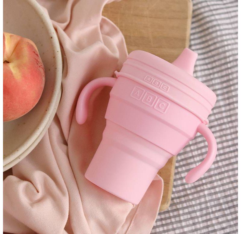 Austin Baby Collection Silicone Collapsible Cup Sippy & Snackie Lid Set - Soft Pink