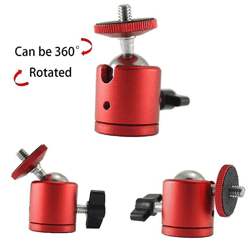 2 PCS Tripod Mini Ball Head with 14 Screw Thread Base 2 Pack Red