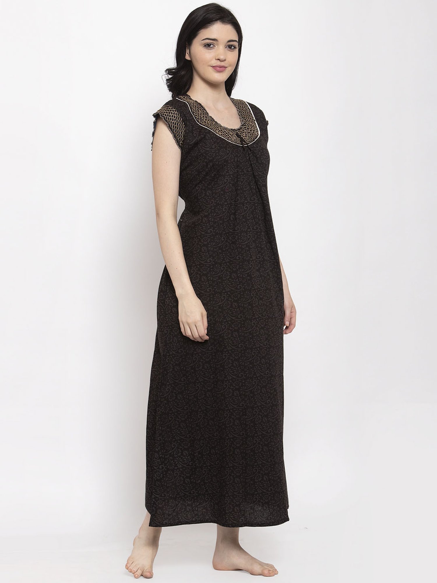 Secret Wish Black Printed Nighty