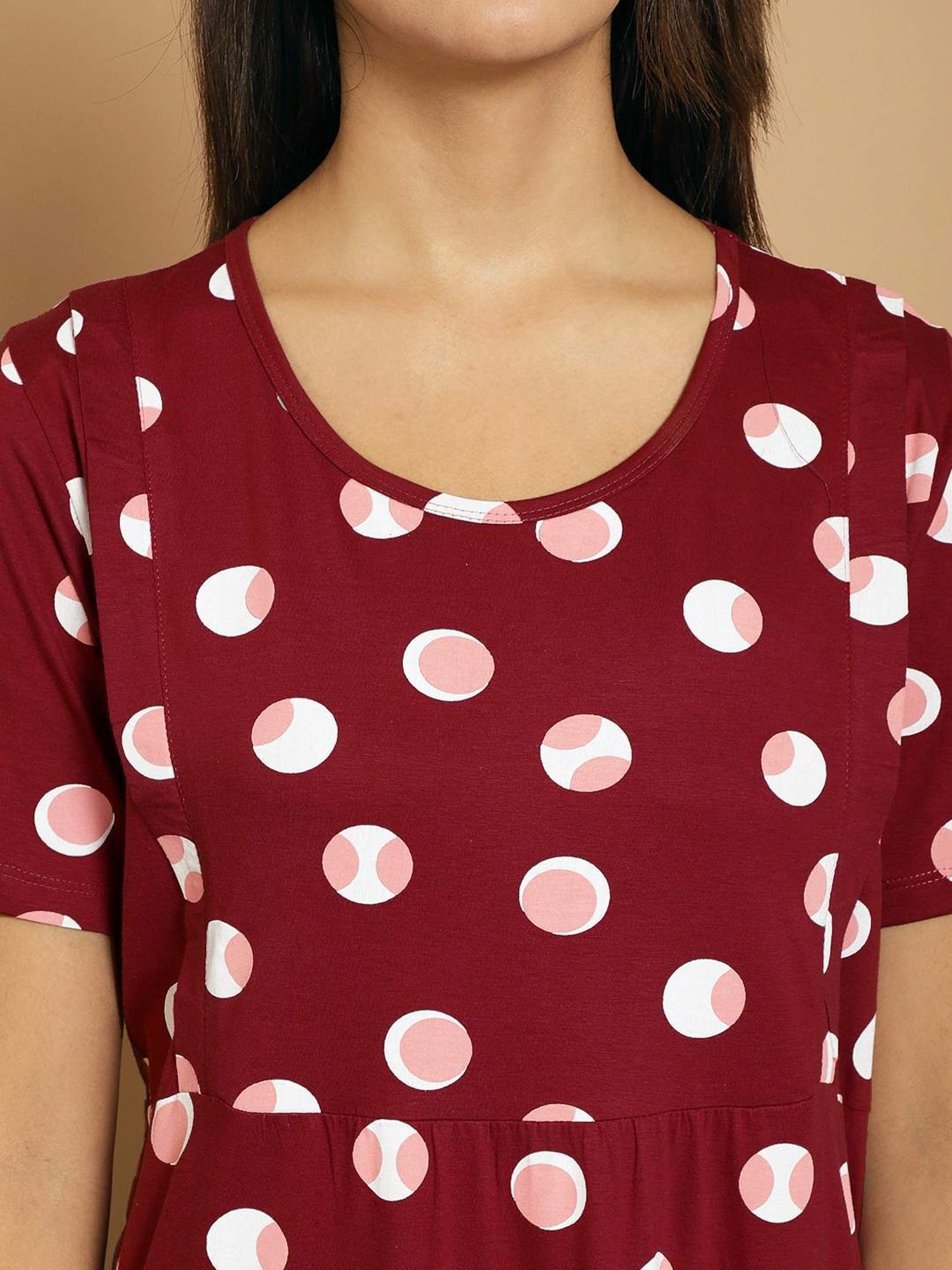 Kanvin Red Cotton Printed Nighty