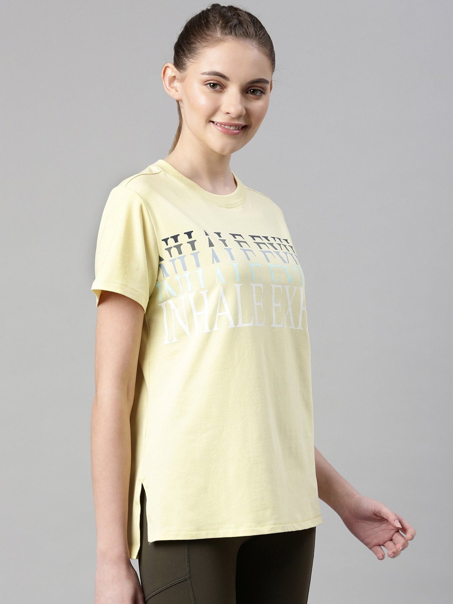 Enamor Lime Yellow Cotton Graphic Print Sports T-Shirt