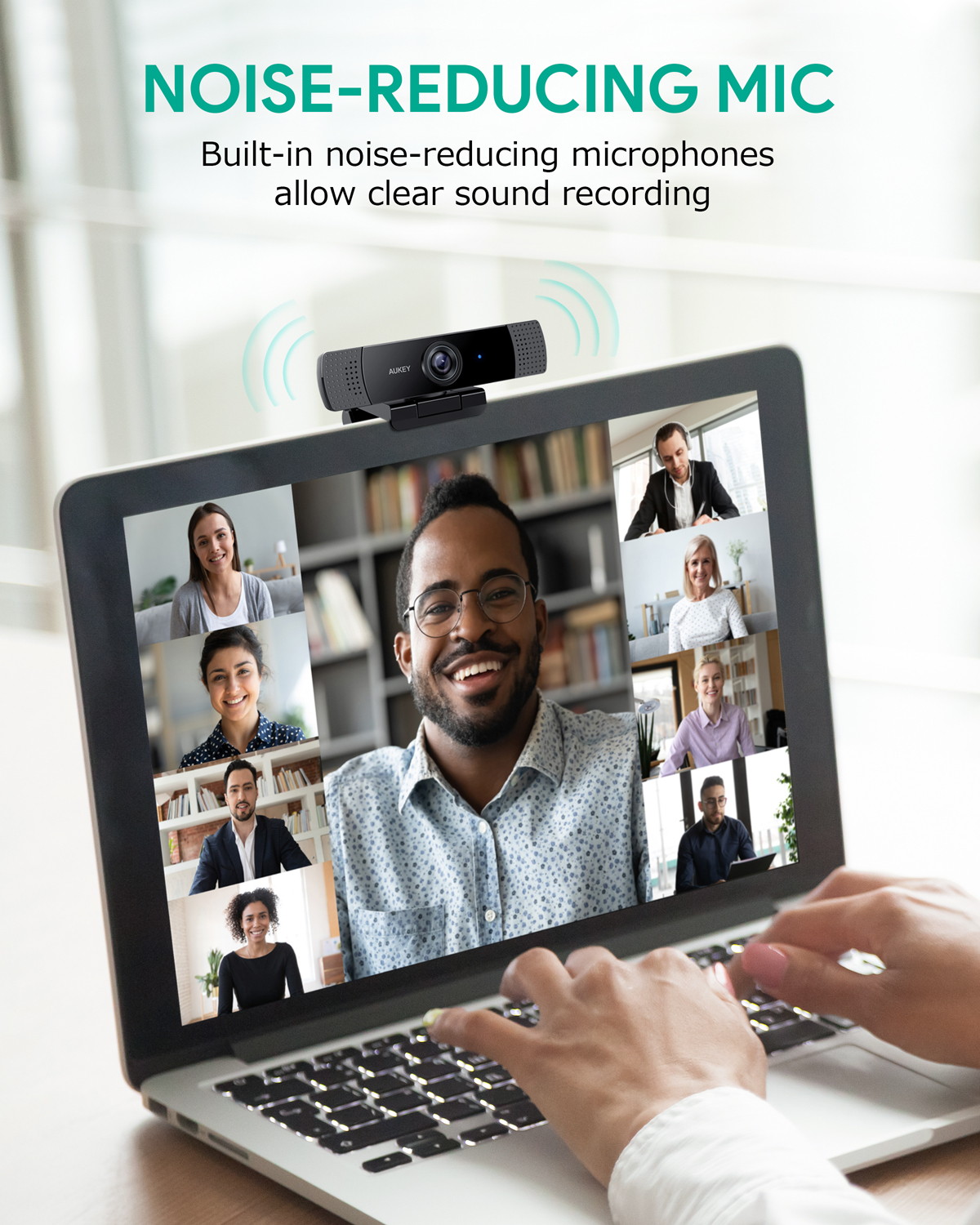 AUKEY PC-LM1E 1080P Webcam with Noise Reduction Stereo Microphones, Full HD USB Computer Camera for PC Laptop Desktop Video Calling & Conferencing-Black