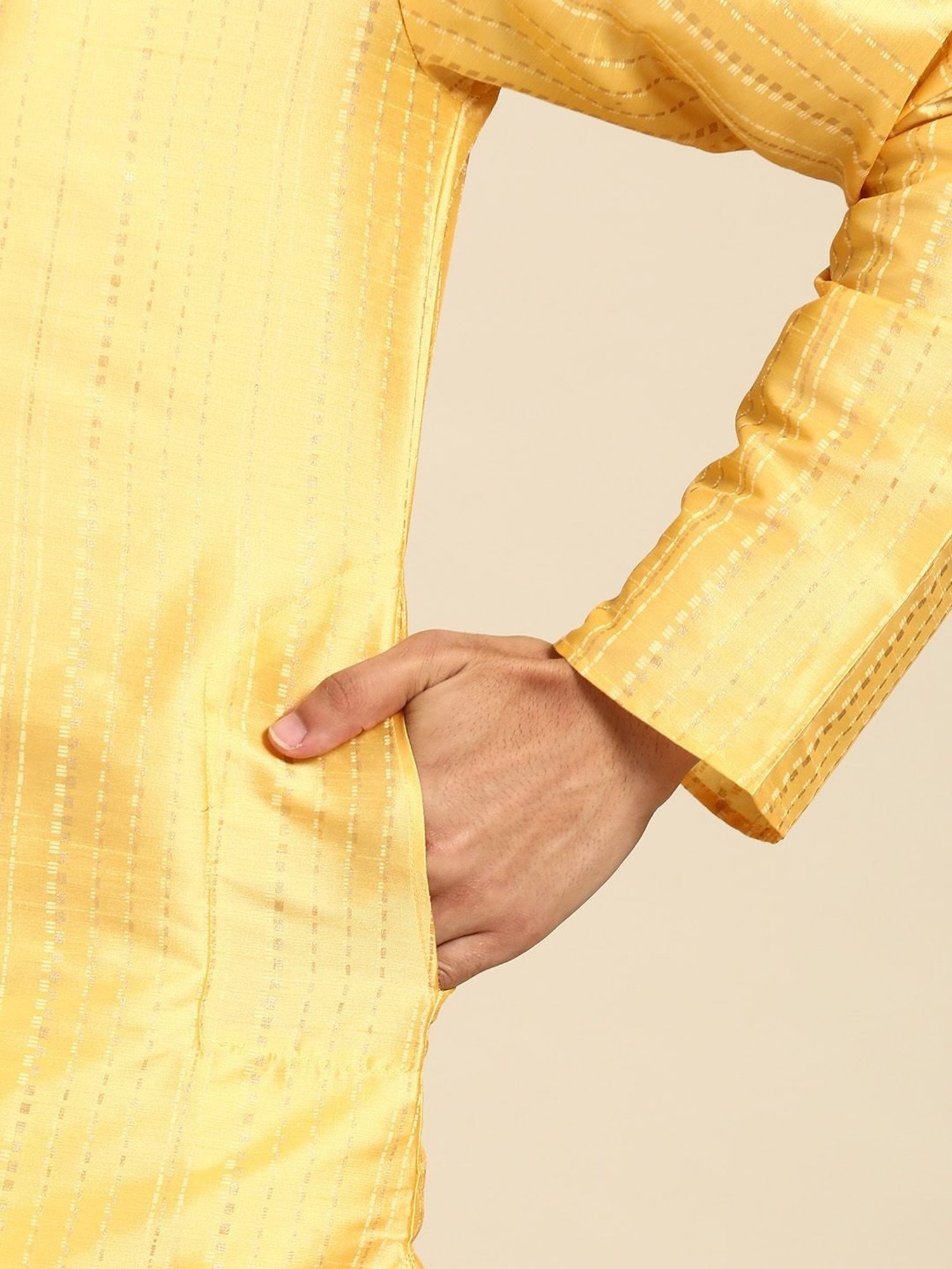 ManQ Yellow & White Regular Fit Printed Kurta Bottom Set