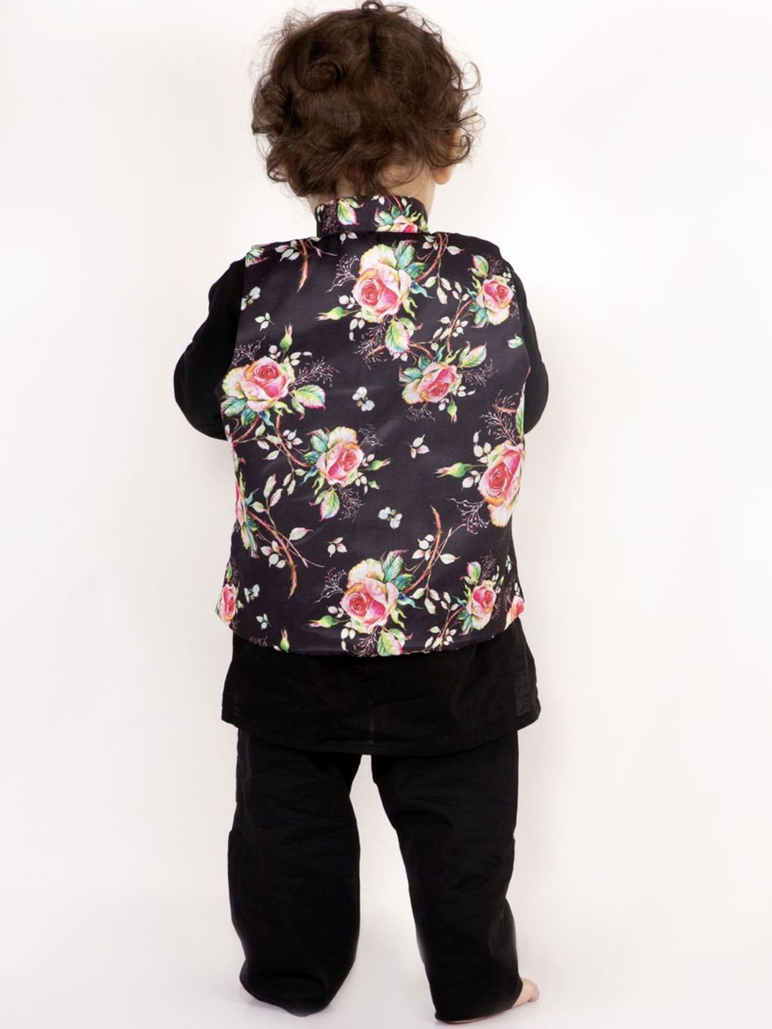 Little Bansi Kids Black Cotton Printed Kurta Set