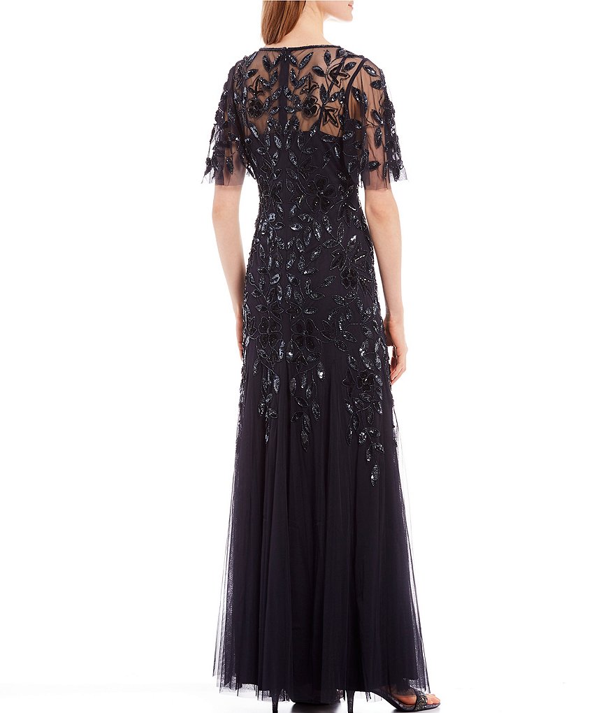 Adrianna Papell Beaded Flutter Sleeve Gown
