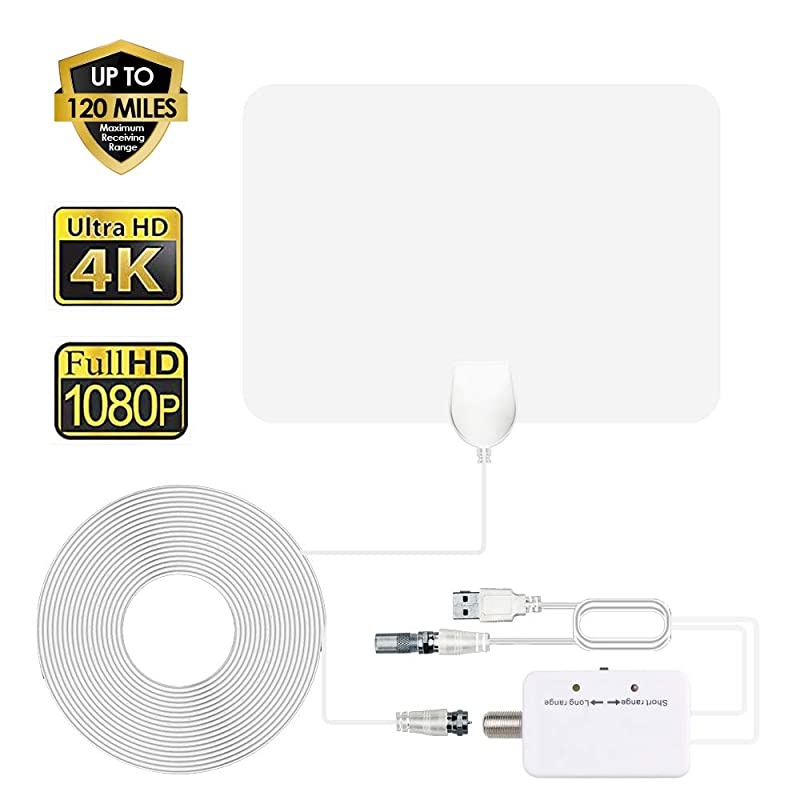 Indoor TV Antenna, 2021 Amplified HD Digital TV Antenna 220 Miles Range, TV Antenna for Free Local Channels 4K 1080p - Smart Amplifier Signal Booster - 32.8ft Coaxial Cable