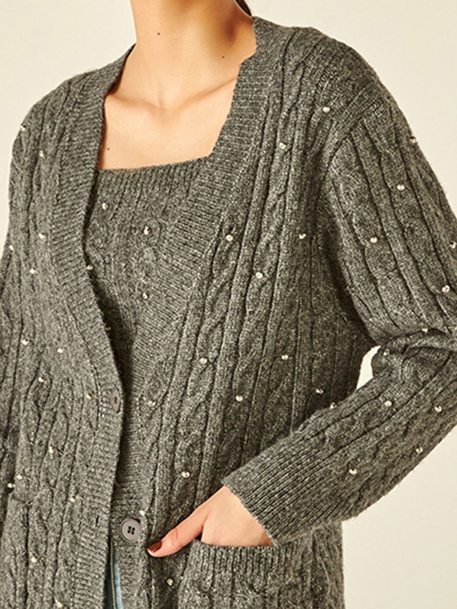 Cover Story Grey Embellished Cardigan