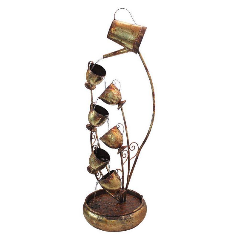 Garden Tea Party Cascading Metal Illuminated Sculptural Fountain - Acorn Hollow