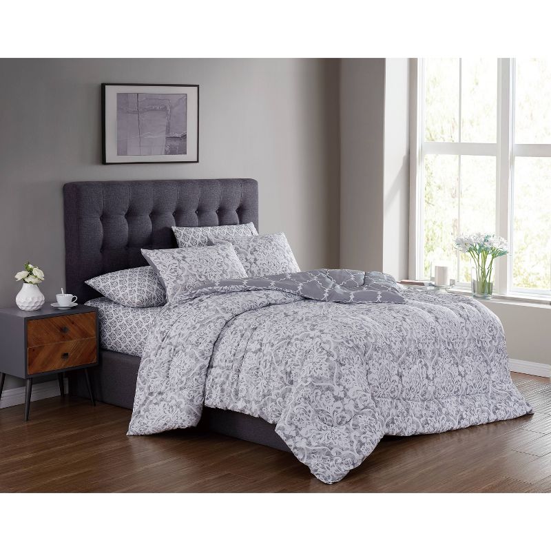 Geneva Home Fashion Queen 7pc Addison Home Edessa Damask Comforter & Sham Set Gray
