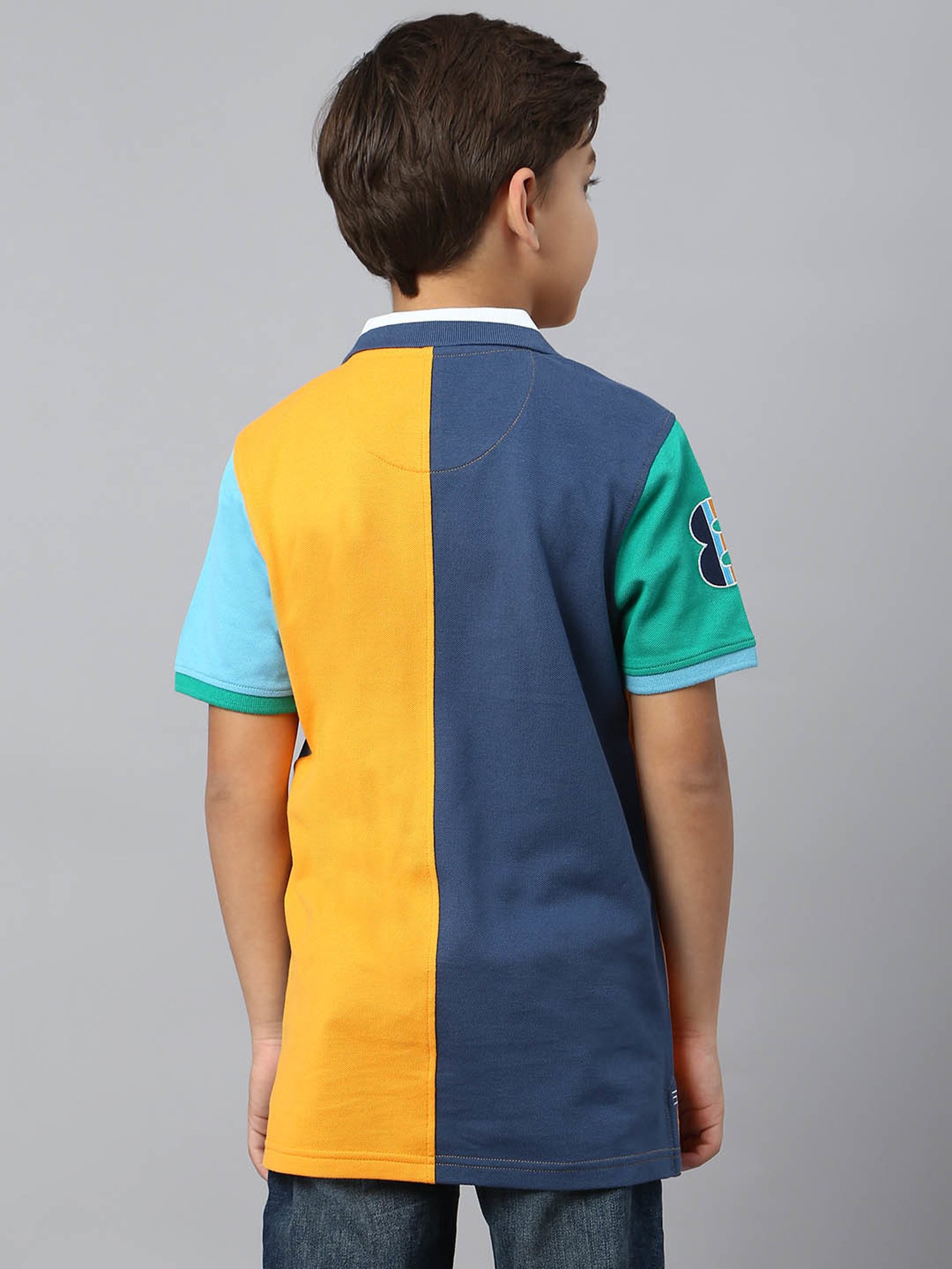 Beverly Hills Polo Club Kids Yellow & Blue Color Block Polo T-Shirt