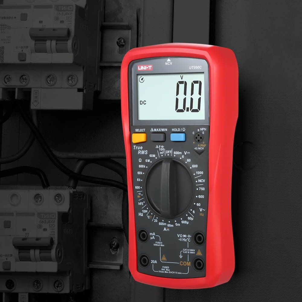 UNI-T UT890C Digital Multimeter True RMS Handheld Mini Universal Meter AC DC Voltmeter Ammeter High Accuracy Measure AC/DC Voltage Current Resistance Capacitance Frequency Temperature Diode Tester