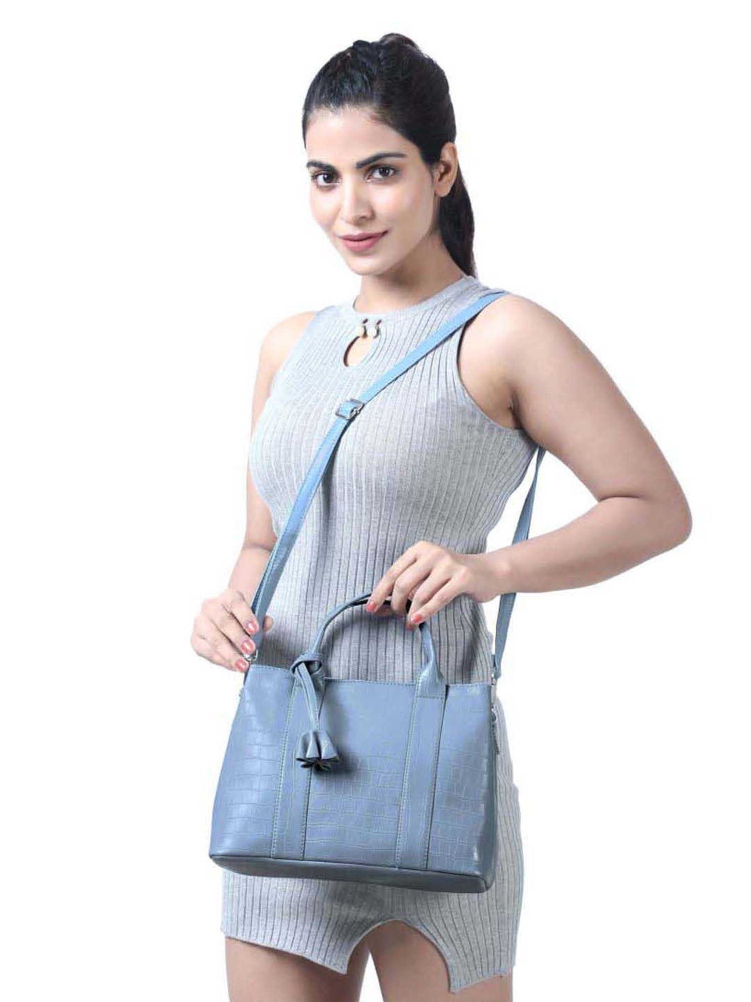Toteteca Blue Textured Medium Handbag