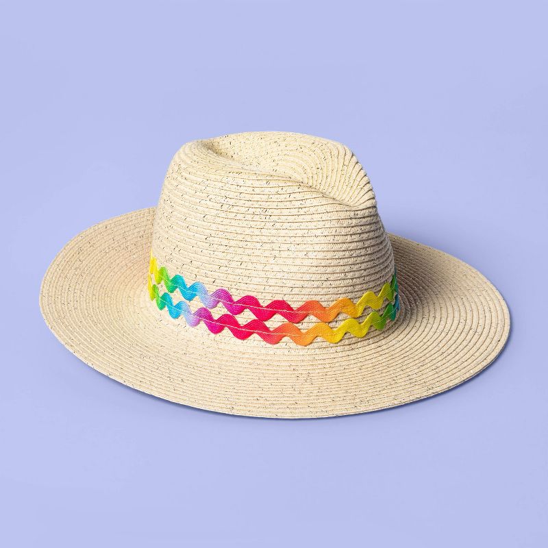 Girls' Panama Straw Striped Hat - art class™ Tan