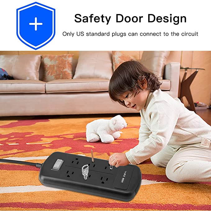 Outdoor Waterproof Power Strip, 6 Outlets 3 USB Ports Weatherproof Plug Strip 9.1ft Extension Cord Surge Protector for Kitchen Bathroom Deck, Wall Mount, Black