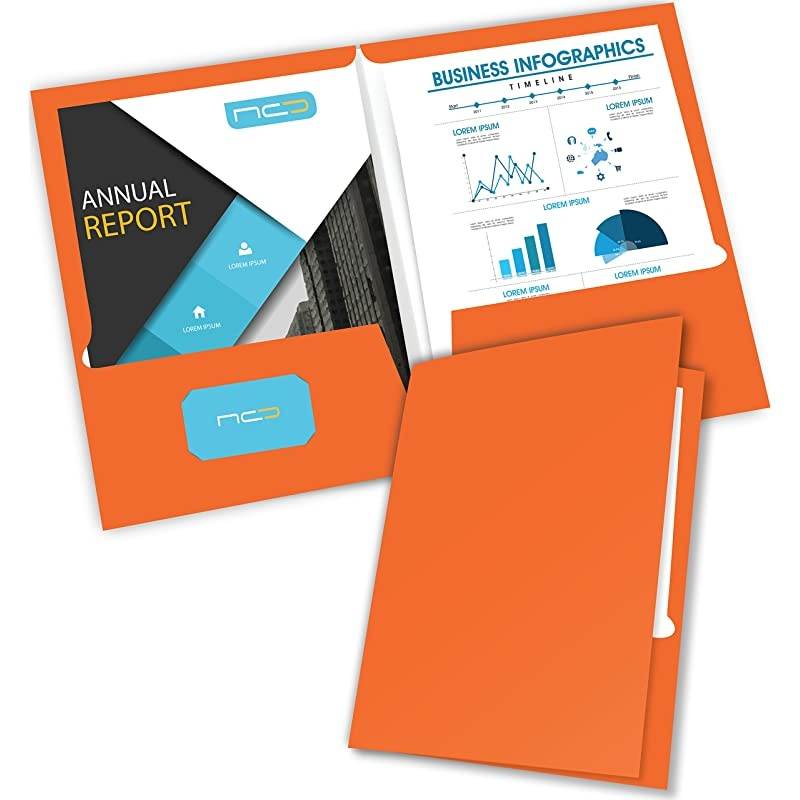 2 Pocket Presentation FolderPortfolio Heavy Duty Paper UV Glossy Laminated 6 Folders Per Pack in a Display Box Orange