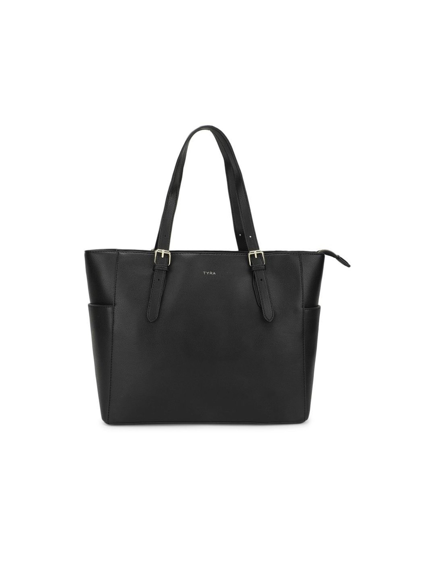 Tyra Liana Black Solid Faux Leather Tote Handbag