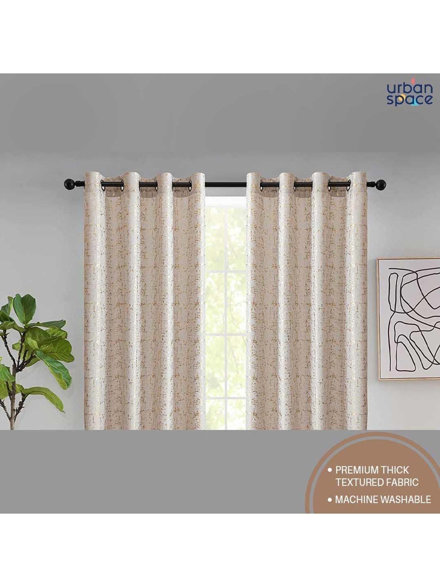 Urban Space Beige Polyester Window Curtain With Tieback & Eyelet