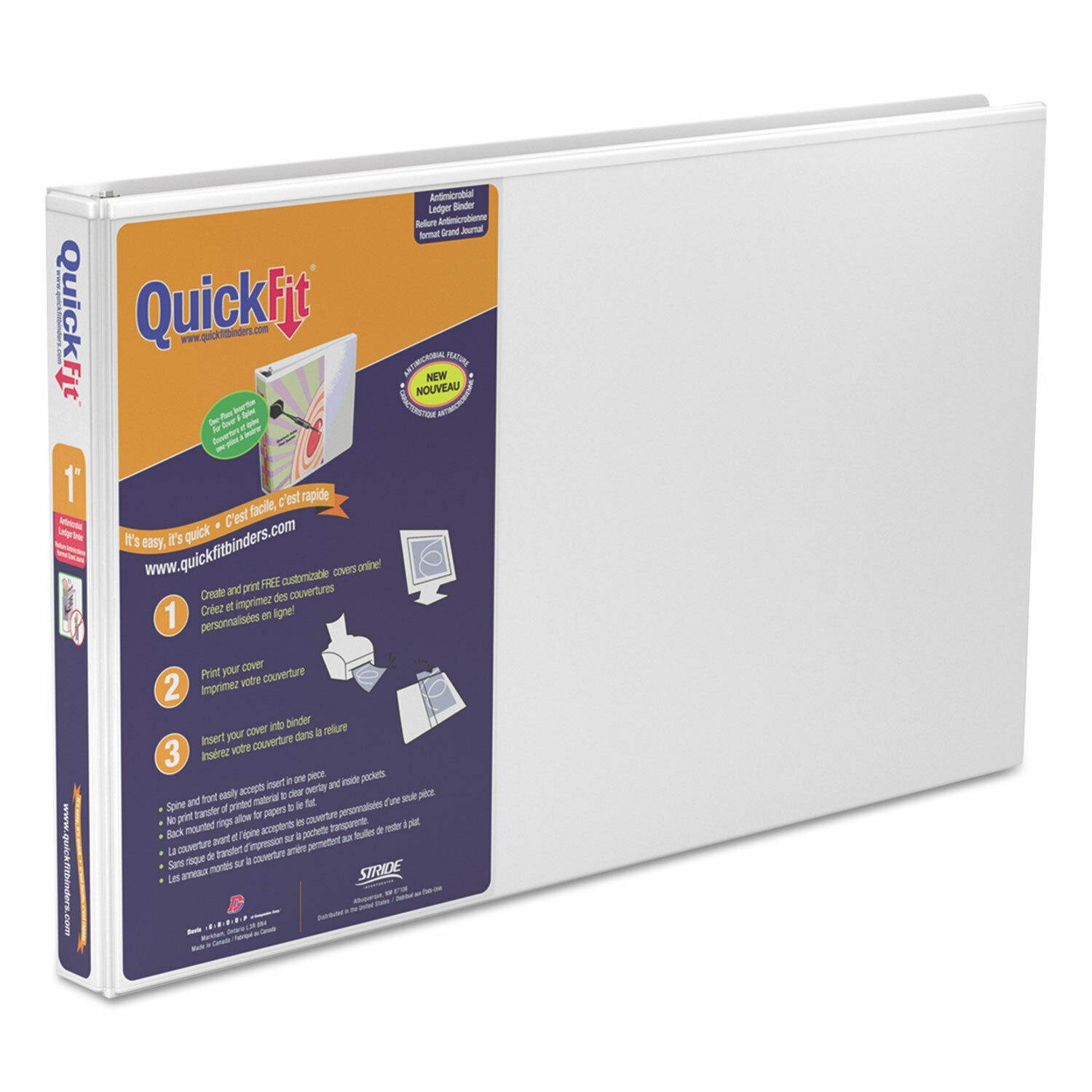 Stride QuickFit Ledger D-Ring View Binder 1" Capacity 11 x 17 White 94010
