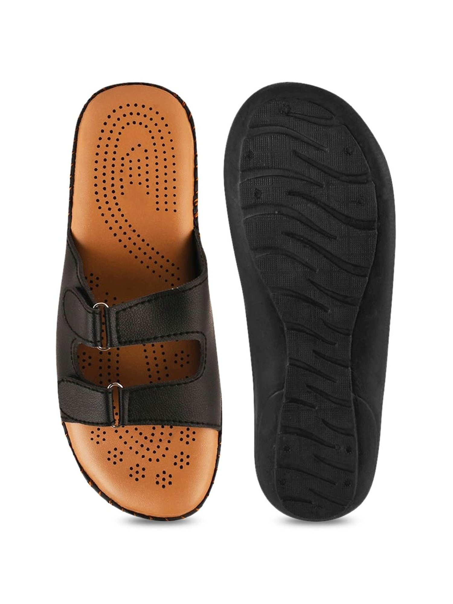 The White Pole Women's Black Casual Sandals