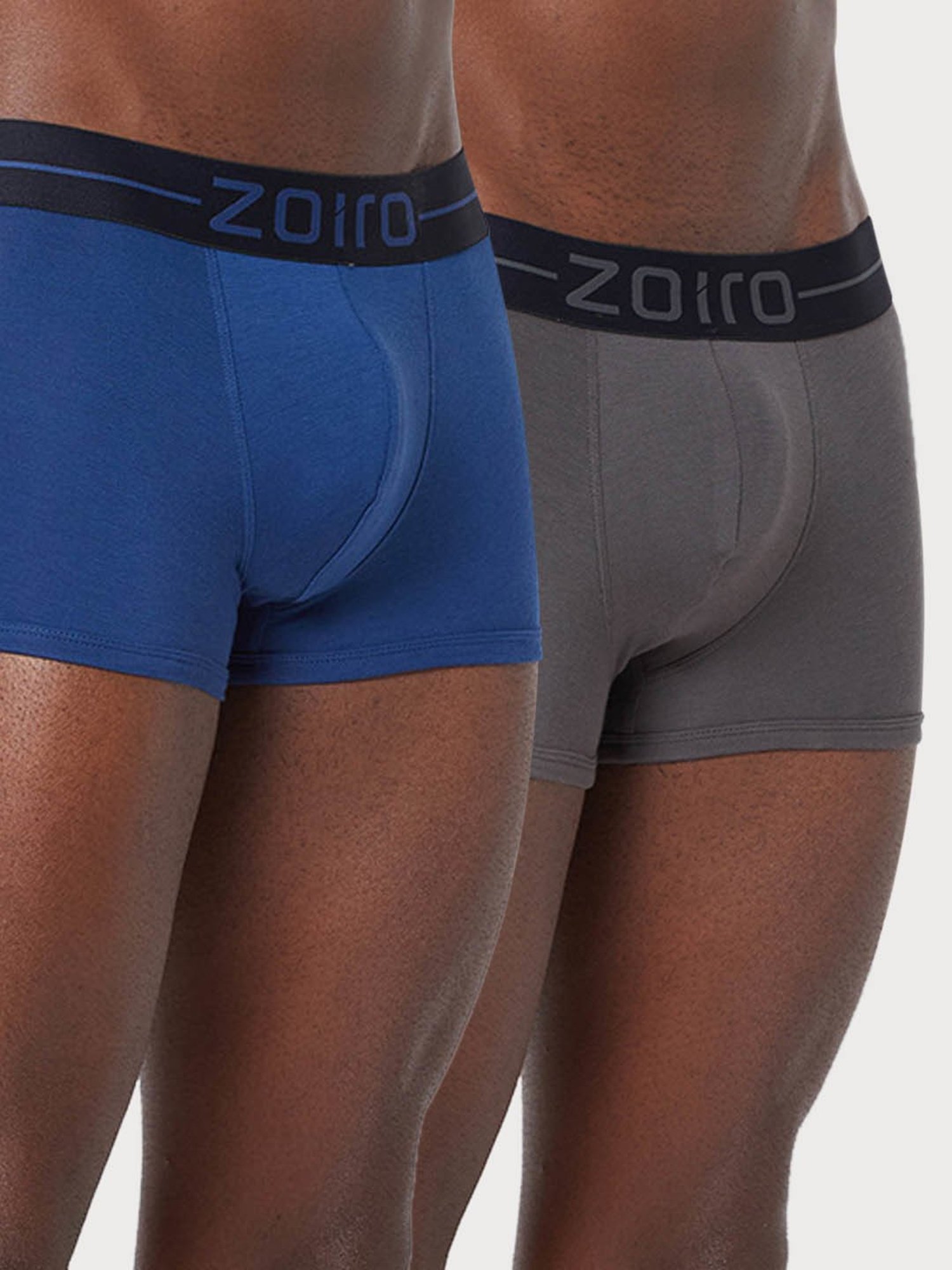 Zoiro Smoked Pearl & Fedral Blue Cotton Regular Fit Trunks - Pack Of 2