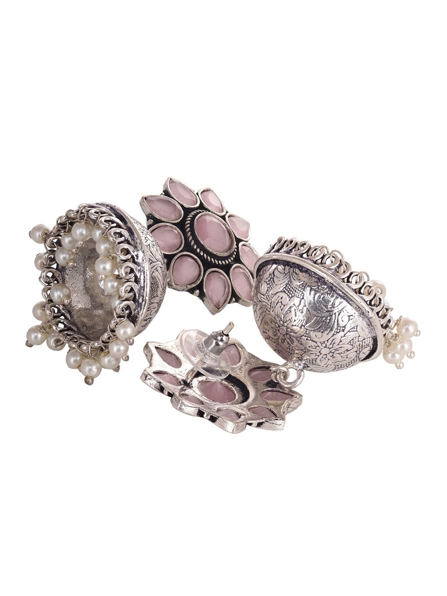 Saraf RS Jewellery Oxidised Pink AD Studded Jhumka Earring