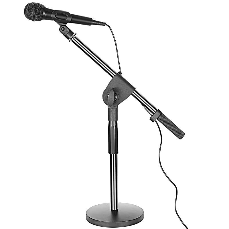Desktop Microphone Stand with Boom Arm 58inch Threaded Mount for Dynamic Condenser Microphones Height Ranges 1521 inches Metal Weighted Base for Recording and Podcasting